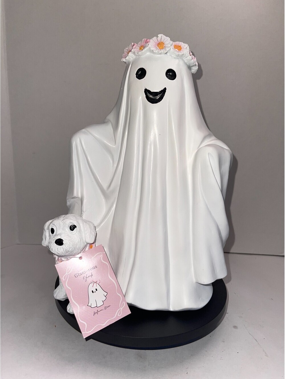 Summerween Glamorous Flower Ghost with Dog Figurine – Whimsical Halloween Décor